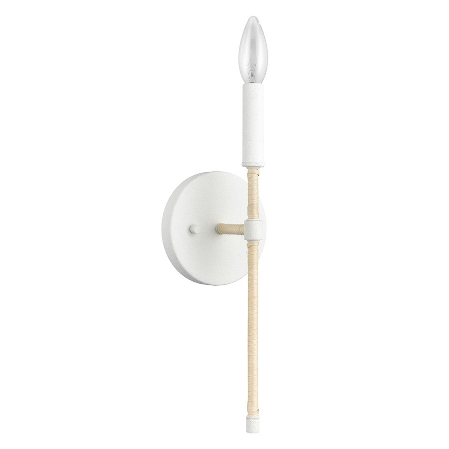 Atlas Lighting Breezeway 14in 1-Light Wall Sconce | Coastal White Coral and Natural Rattan | Bedroom & Hallway Accent | Model WL11036-WH