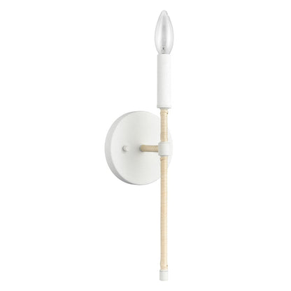 Atlas Lighting Breezeway 14in 1-Light Wall Sconce | Coastal White Coral and Natural Rattan | Bedroom & Hallway Accent | Model WL11036-WH