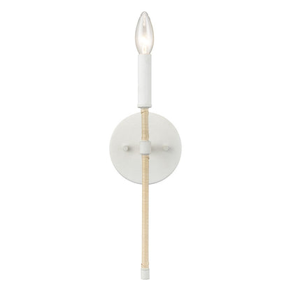 Atlas Lighting Breezeway 14in 1-Light Wall Sconce | Coastal White Coral and Natural Rattan | Bedroom & Hallway Accent | Model WL11036-WH