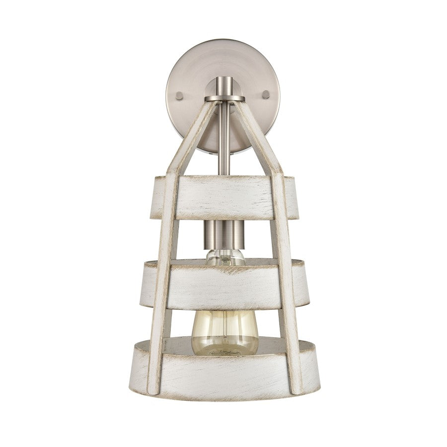 Atlas Lighting Brigantine 14in 1-Light Wall Sconce | Transitional Weathered White and Satin Nickel | Bedroom & Hallway Accent | Model WL11037-WH