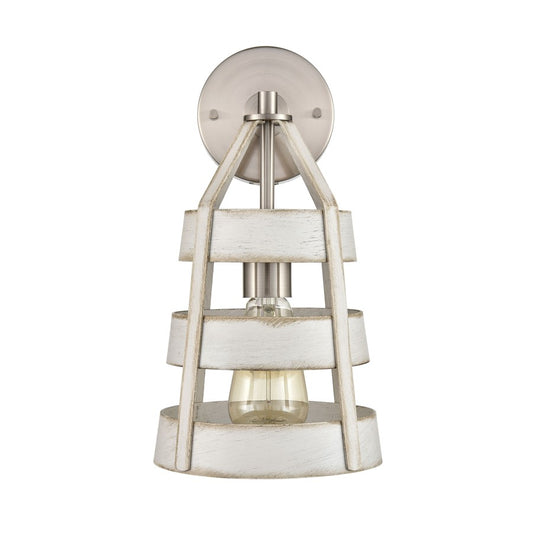 Atlas Lighting Brigantine 14in 1-Light Wall Sconce | Transitional Weathered White and Satin Nickel | Bedroom & Hallway Accent | Model WL11037-WH