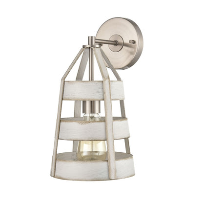 Atlas Lighting Brigantine 14in 1-Light Wall Sconce | Transitional Weathered White and Satin Nickel | Bedroom & Hallway Accent | Model WL11037-WH