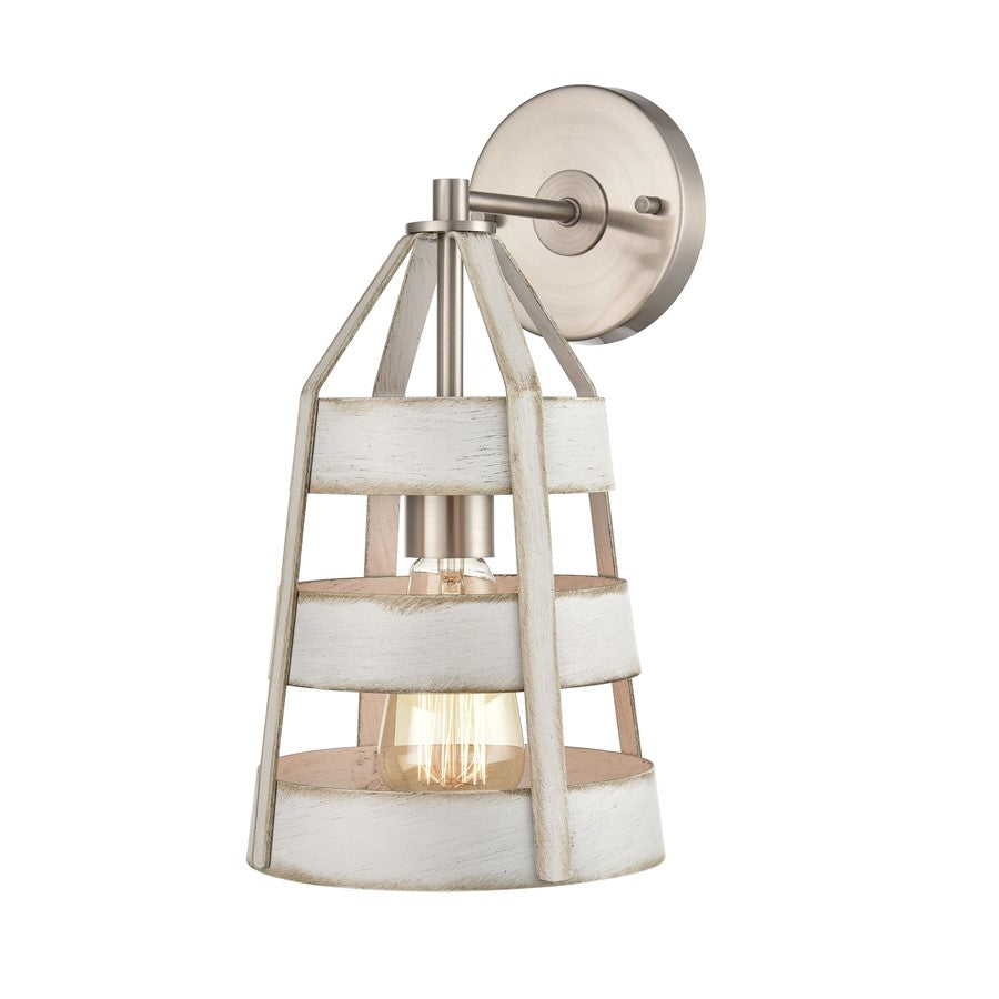 Atlas Lighting Brigantine 14in 1-Light Wall Sconce | Transitional Weathered White and Satin Nickel | Bedroom & Hallway Accent | Model WL11037-WH