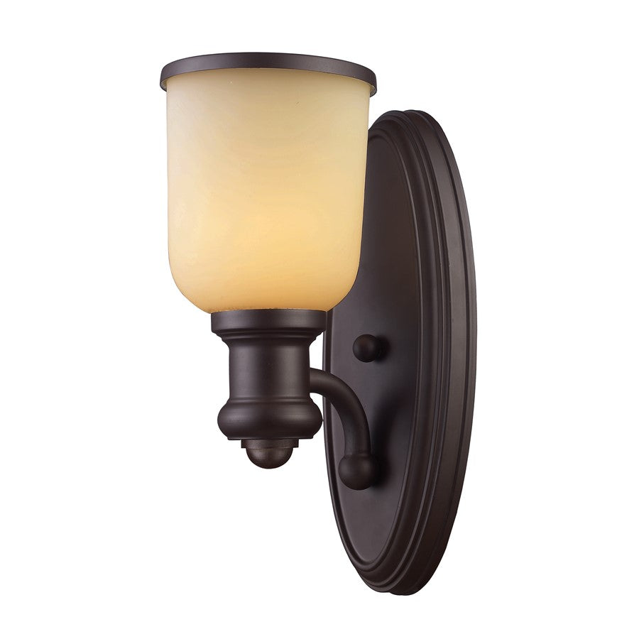 Atlas Lighting Brooksdale 13in 1-Light Wall Sconce | Transitional Oil Rubbed Bronze and Amber Glass | Bedroom & Hallway Accent | Model WL11038-BZ