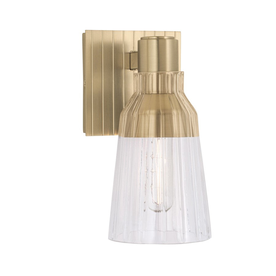 Atlas Lighting Carnival 9in 1-Light Wall Sconce | Modern Satin Brass and Clear Glass | Bedroom & Hallway Accent | 4.5 x 4.38 x 9 in | Model WL11041-BS
