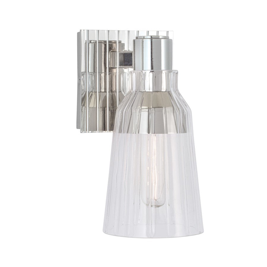 Atlas Lighting Carnival 9in 1-Light Wall Sconce | Transitional Polished Nickel and Clear Glass | Hallway & Bedroom | Model WL11041-NK