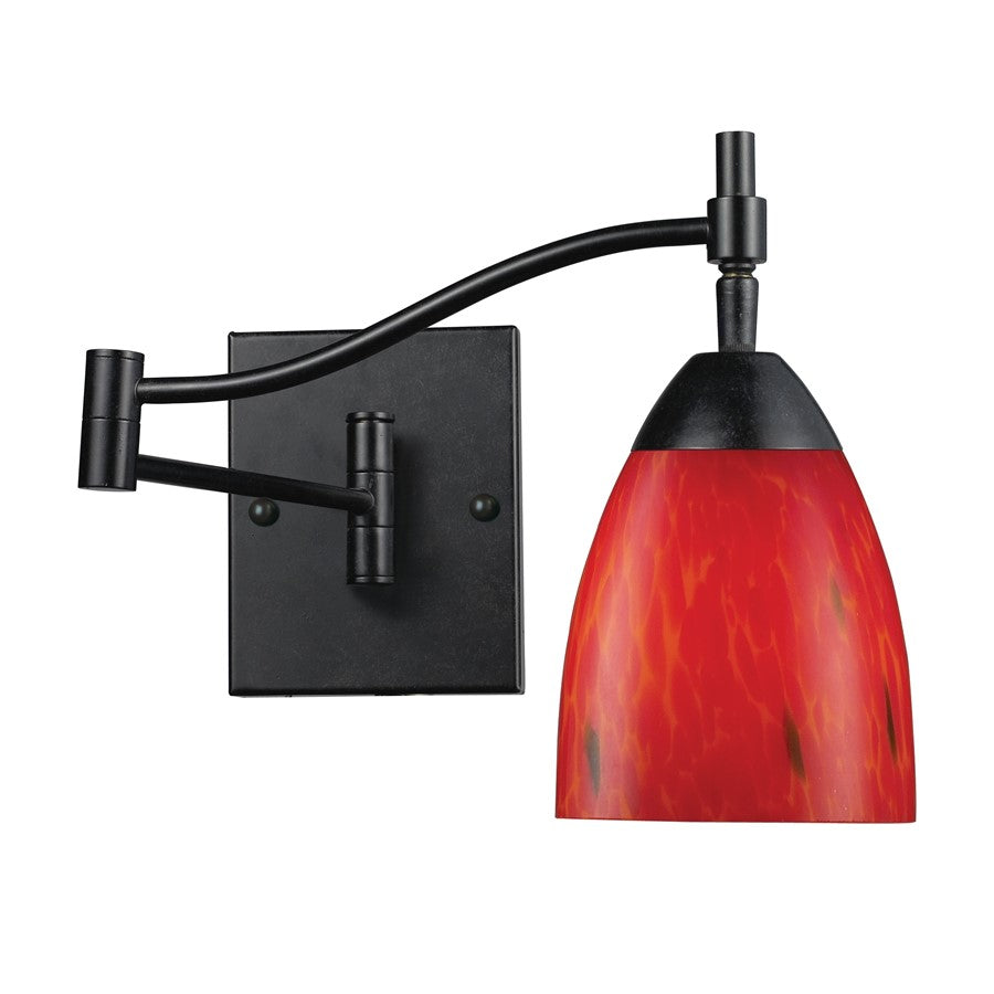 Atlas Lighting Celina 14in 1-Light Wall Sconce | Transitional Dark Rust and Red Glass | Bedroom & Hallway | 10 x 22 x 14 in | Model WL11044-BK