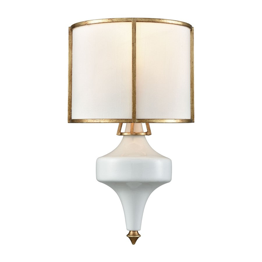 Atlas Lighting Ceramique 15in 1-Light Wall Sconce | Traditional Antique Gold Leaf and White Fabric | Bedroom & Hallway | Model WL11045-GD