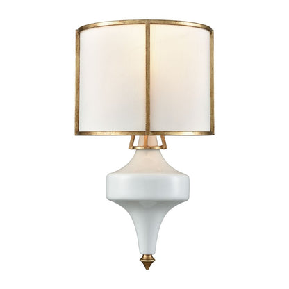 Atlas Lighting Ceramique 15in 1-Light Wall Sconce | Traditional Antique Gold Leaf and White Fabric | Bedroom & Hallway | Model WL11045-GD