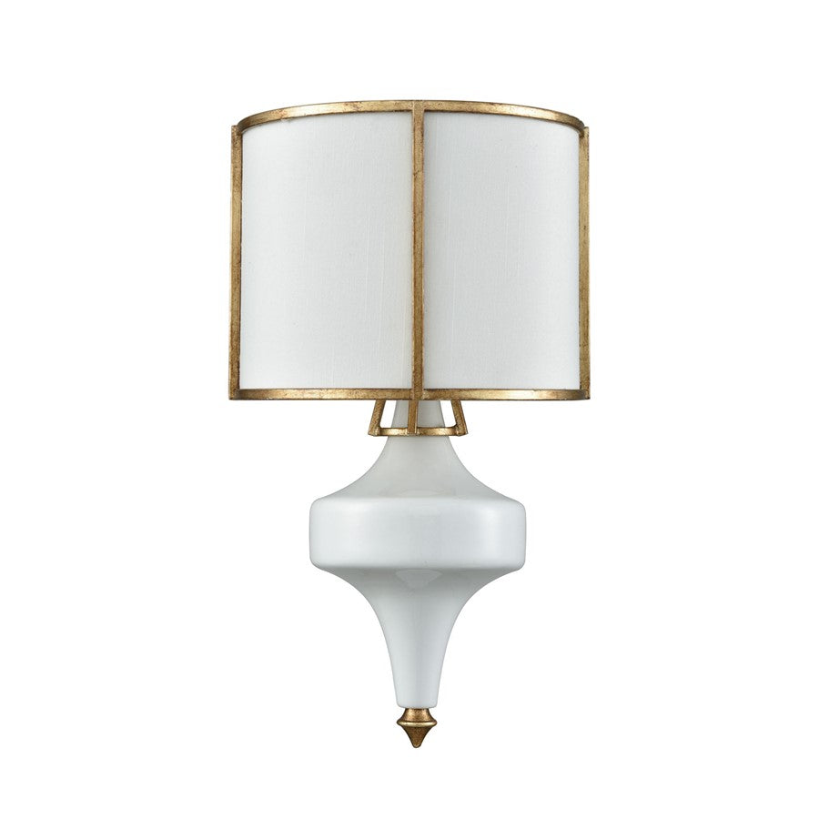 Atlas Lighting Ceramique 15in 1-Light Wall Sconce | Traditional Antique Gold Leaf and White Fabric | Bedroom & Hallway | Model WL11045-GD