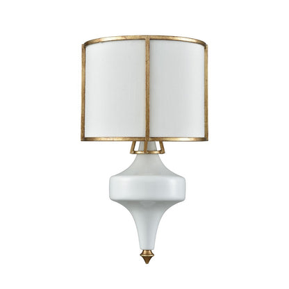 Atlas Lighting Ceramique 15in 1-Light Wall Sconce | Traditional Antique Gold Leaf and White Fabric | Bedroom & Hallway | Model WL11045-GD