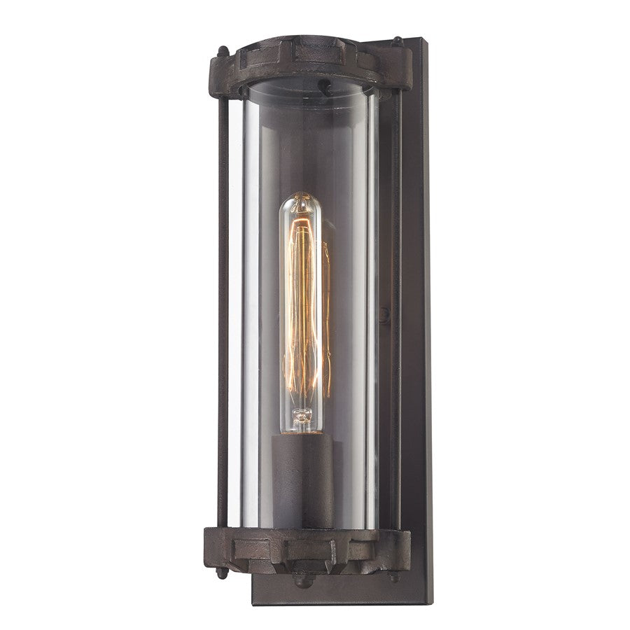 Atlas Lighting Chasebrook 15in 1-Light Wall Sconce | Modern Clay Iron and Clear Glass | Bedroom & Hallway Accent | 5 x 5 x 15 in | Model WL11049-BK