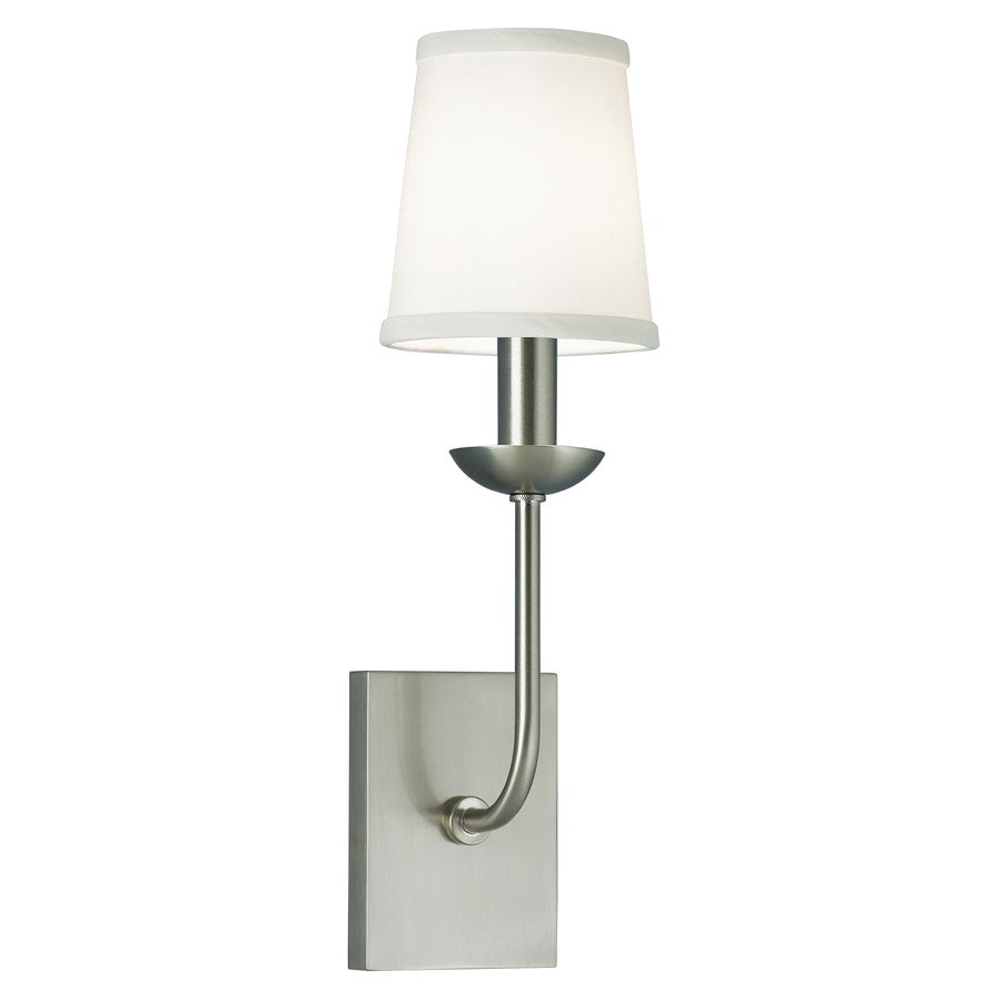 Atlas Lighting Circa 13.5in 1-Light Wall Sconce | Traditional Brushed Nickel and White Fabric Shade | Bedroom & Hallway Accent | Model WL11050-NK