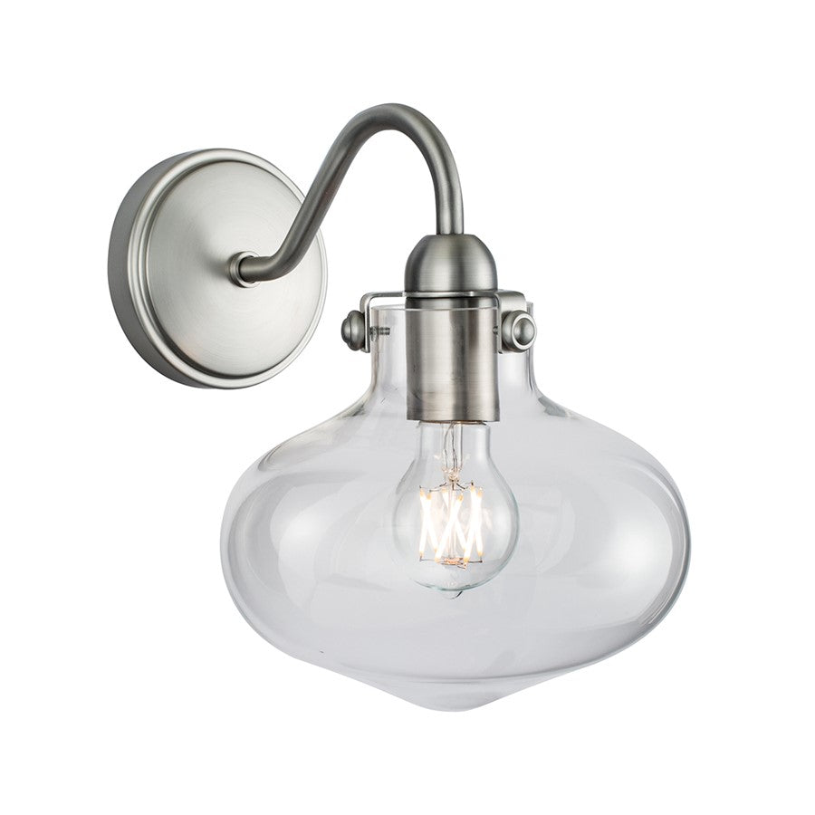 Atlas Lighting Clara 11.75in 1-Light Wall Sconce | Traditional Brushed Nickel and Clear Glass | Bedroom & Hallway Accent Light | Model WL11052-NK