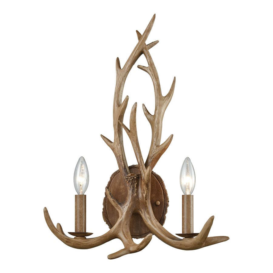 Atlas Lighting Elk 19in 2-Light Wall Sconce | Traditional Brown Wood Tone Composite | Bedroom & Hallway Accent Light | Model WL11066-BN