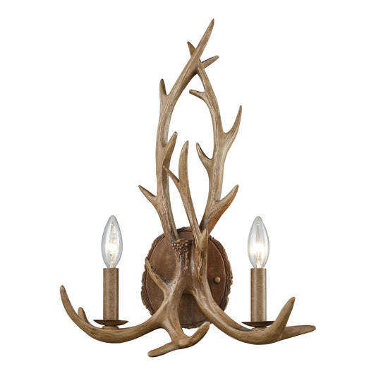 Atlas Lighting Elk 19in 2-Light Wall Sconce | Traditional Brown Wood Tone Composite | Bedroom & Hallway Accent Light | Model WL11066-BN