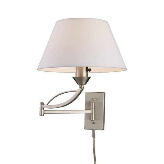 Atlas Lighting Elysburg 17in 1-Light Wall Sconce | Transitional Satin Nickel and White Fabric Shade | Bedroom & Hallway | Model WL11067-NK