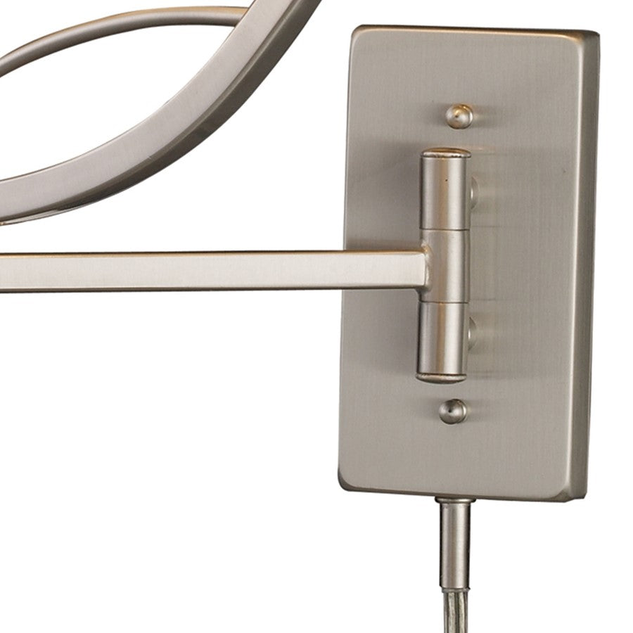 Atlas Lighting Elysburg 17in 1-Light Wall Sconce | Transitional Satin Nickel and White Fabric Shade | Bedroom & Hallway | Model WL11067-NK