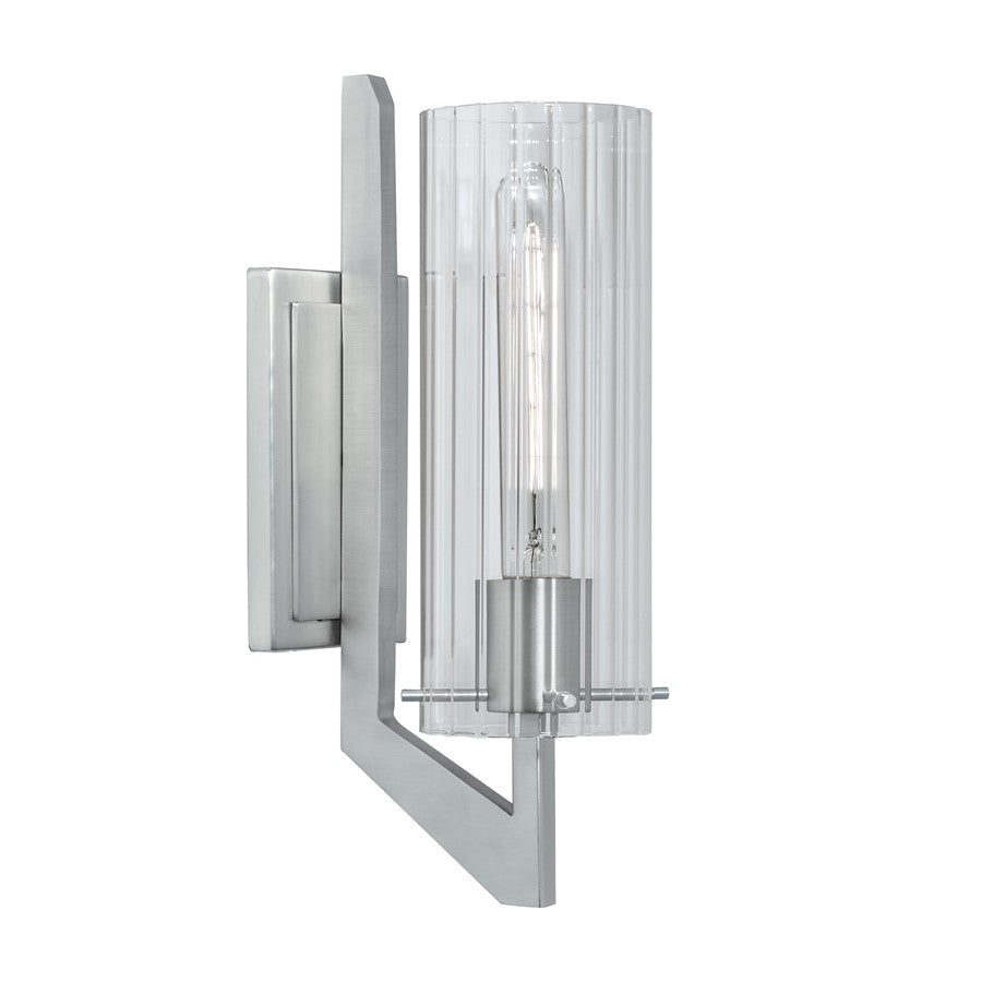 Atlas Lighting Faceted 12.75in 1-Light Wall Sconce | Transitional Brushed Nickel and Clear Ribbed Glass | Hallway & Living Room | Model WL11071-NK