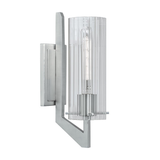Atlas Lighting Faceted 12.75in 1-Light Wall Sconce | Transitional Brushed Nickel and Clear Ribbed Glass | Hallway & Living Room | Model WL11071-NK