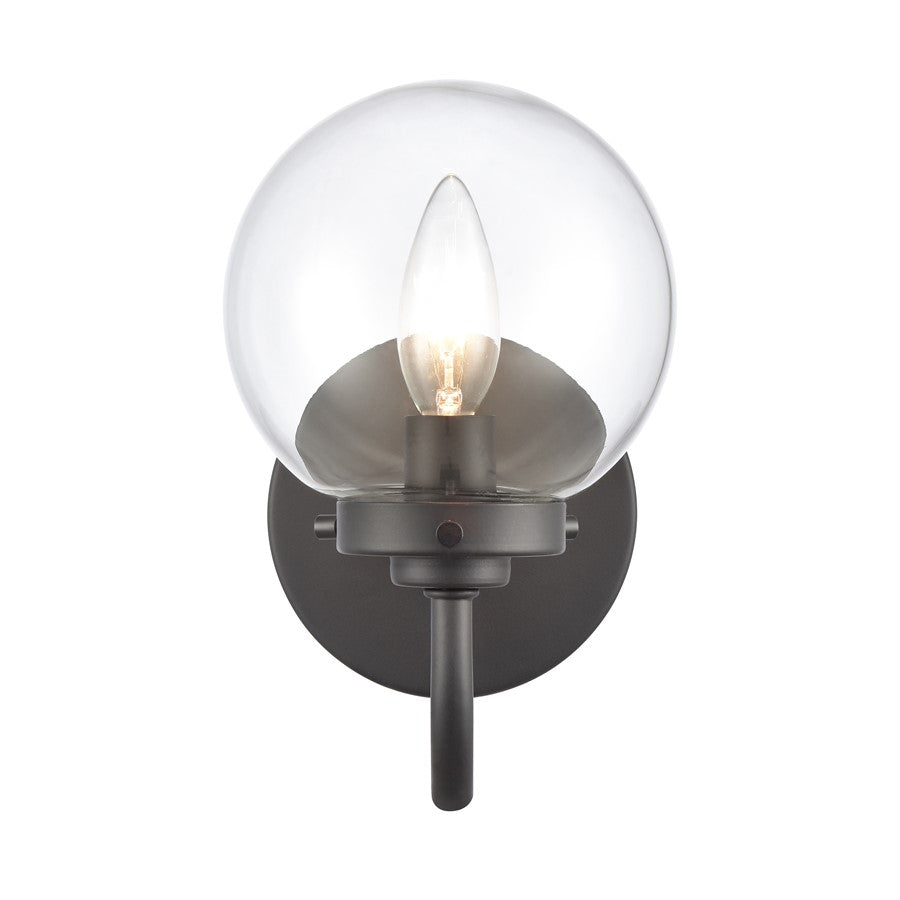 Atlas Lighting Fairbanks 9in 1-Light Wall Sconce | Midcentury Modern Matte Black and Clear Glass | Bedroom & Hallway Accent | Model WL11072-BK1