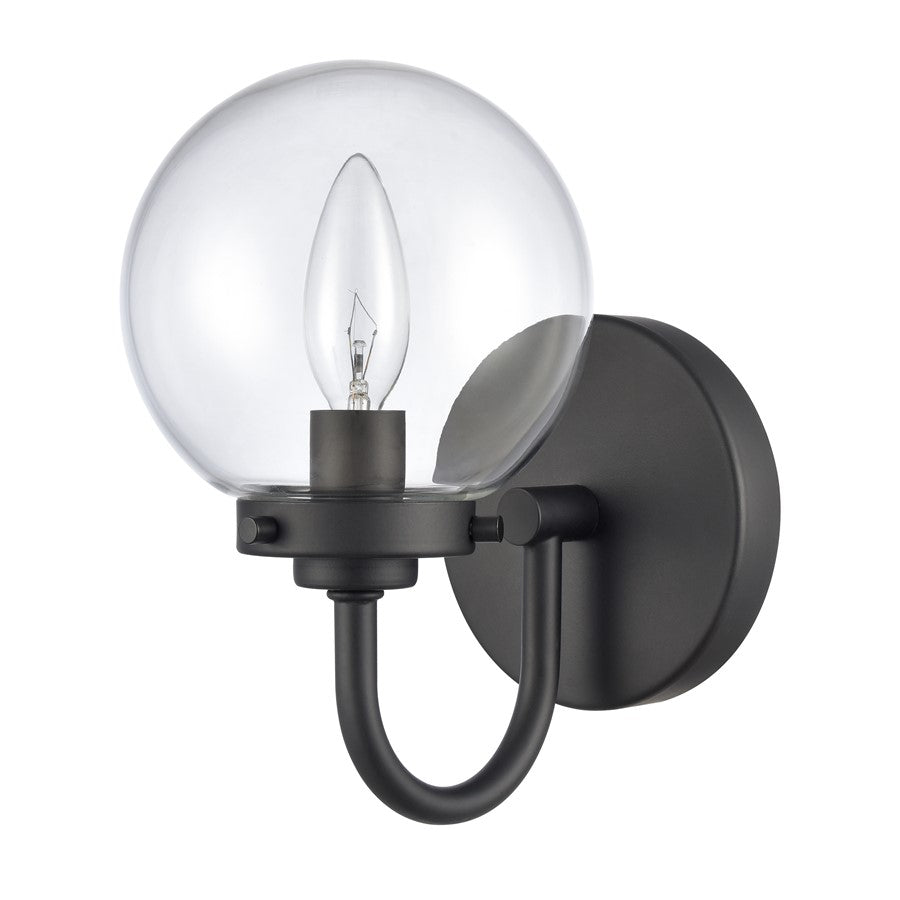 Atlas Lighting Fairbanks 9in 1-Light Wall Sconce | Midcentury Modern Matte Black and Clear Glass | Bedroom & Hallway Accent | Model WL11072-BK1