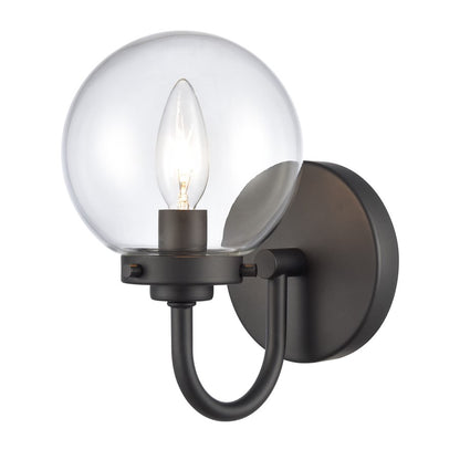 Atlas Lighting Fairbanks 9in 1-Light Wall Sconce | Midcentury Modern Matte Black and Clear Glass | Bedroom & Hallway Accent | Model WL11072-BK1