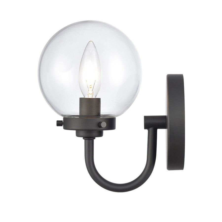 Atlas Lighting Fairbanks 9in 1-Light Wall Sconce | Midcentury Modern Matte Black and Clear Glass | Bedroom & Hallway Accent | Model WL11072-BK1