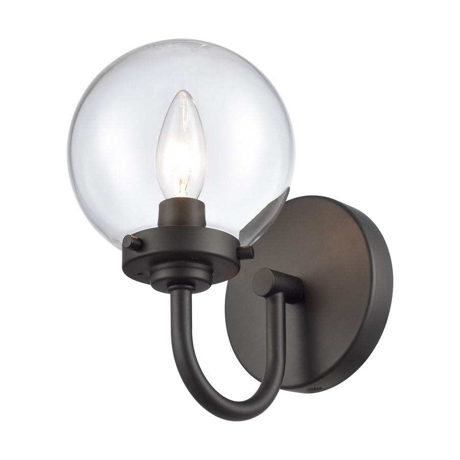 Atlas Lighting Fairbanks 9in 1-Light Wall Sconce | Midcentury Modern Matte Black and Clear Glass | Bedroom & Hallway Accent | Model WL11072-BK1