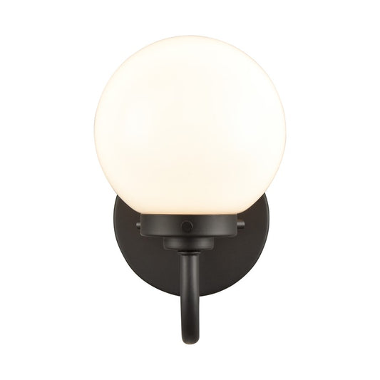 Atlas Lighting Fairbanks 1-Light Wall Sconce | Midcentury Matte Black and White Opal Glass | Bedroom & Hallway Accent Light | Model WL11072-BK2