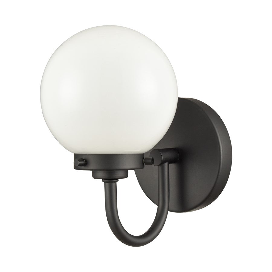 Atlas Lighting Fairbanks 1-Light Wall Sconce | Midcentury Matte Black and White Opal Glass | Bedroom & Hallway Accent Light | Model WL11072-BK2