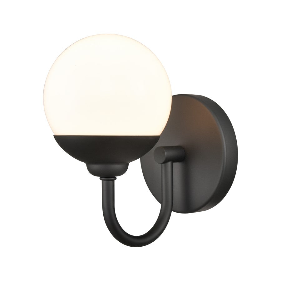 Atlas Lighting Fairbanks 1-Light Wall Sconce | Midcentury Matte Black and White Opal Glass | Bedroom & Hallway Accent Light | Model WL11072-BK2