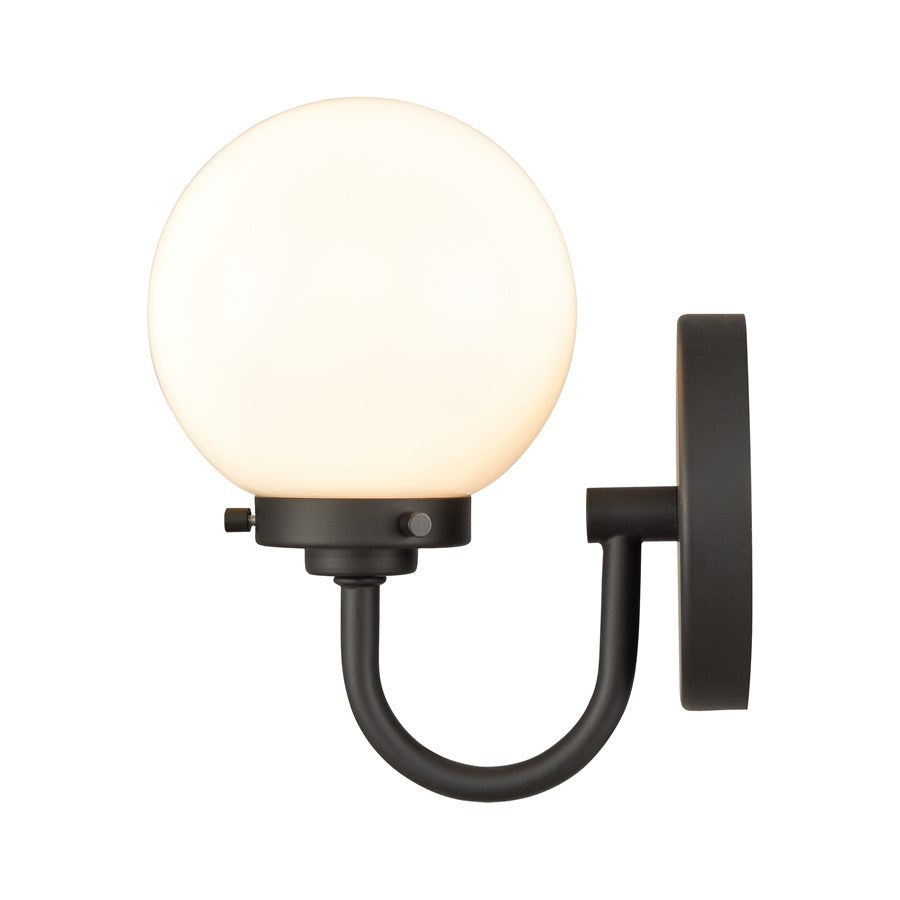 Atlas Lighting Fairbanks 1-Light Wall Sconce | Midcentury Matte Black and White Opal Glass | Bedroom & Hallway Accent Light | Model WL11072-BK2