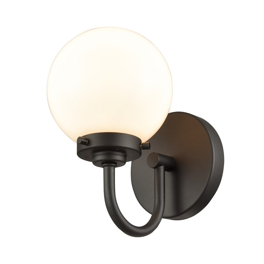 Atlas Lighting Fairbanks 1-Light Wall Sconce | Midcentury Matte Black and White Opal Glass | Bedroom & Hallway Accent Light | Model WL11072-BK2