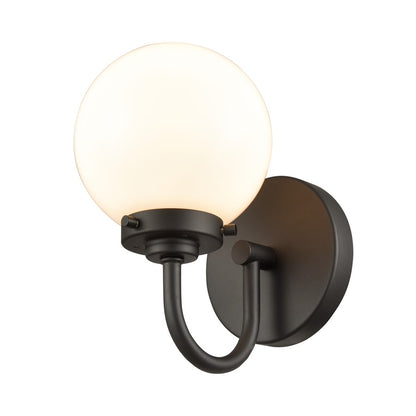 Atlas Lighting Fairbanks 1-Light Wall Sconce | Midcentury Matte Black and White Opal Glass | Bedroom & Hallway Accent Light | Model WL11072-BK2