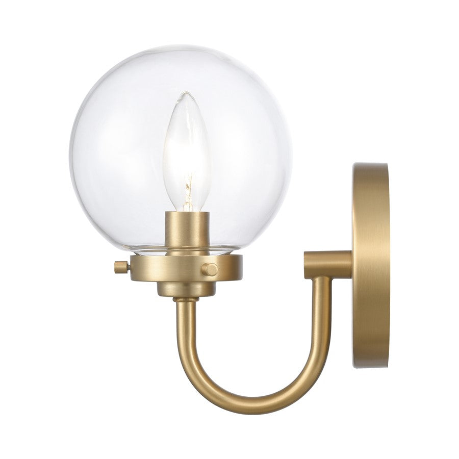 Atlas Lighting Fairbanks 1-Light Wall Sconce | Midcentury Brushed Gold and Clear Glass | Bedroom & Hallway Accent Light | Model WL11072-GD1