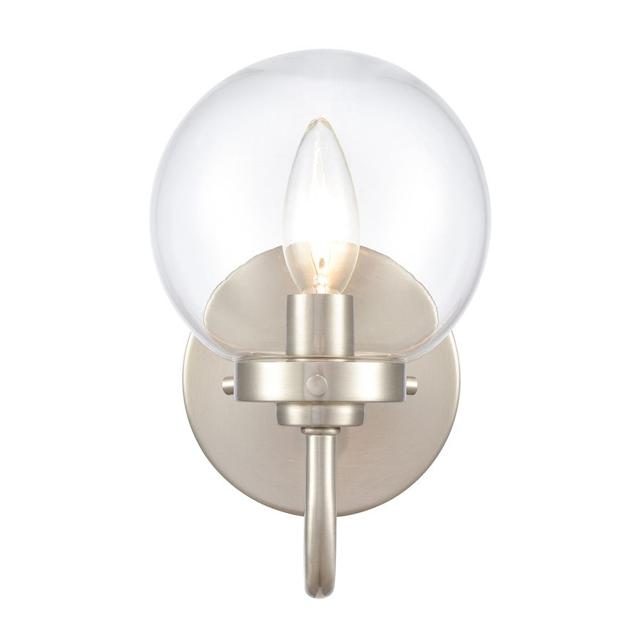 Atlas Lighting Fairbanks 1-Light Wall Sconce | Midcentury Brushed Nickel and Clear Glass | Bedroom & Hallway Accent Light | Model WL11072-NK1