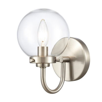 Atlas Lighting Fairbanks 1-Light Wall Sconce | Midcentury Brushed Nickel and Clear Glass | Bedroom & Hallway Accent Light | Model WL11072-NK1