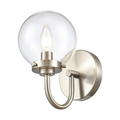 Atlas Lighting Fairbanks 1-Light Wall Sconce | Midcentury Brushed Nickel and Clear Glass | Bedroom & Hallway Accent Light | Model WL11072-NK1