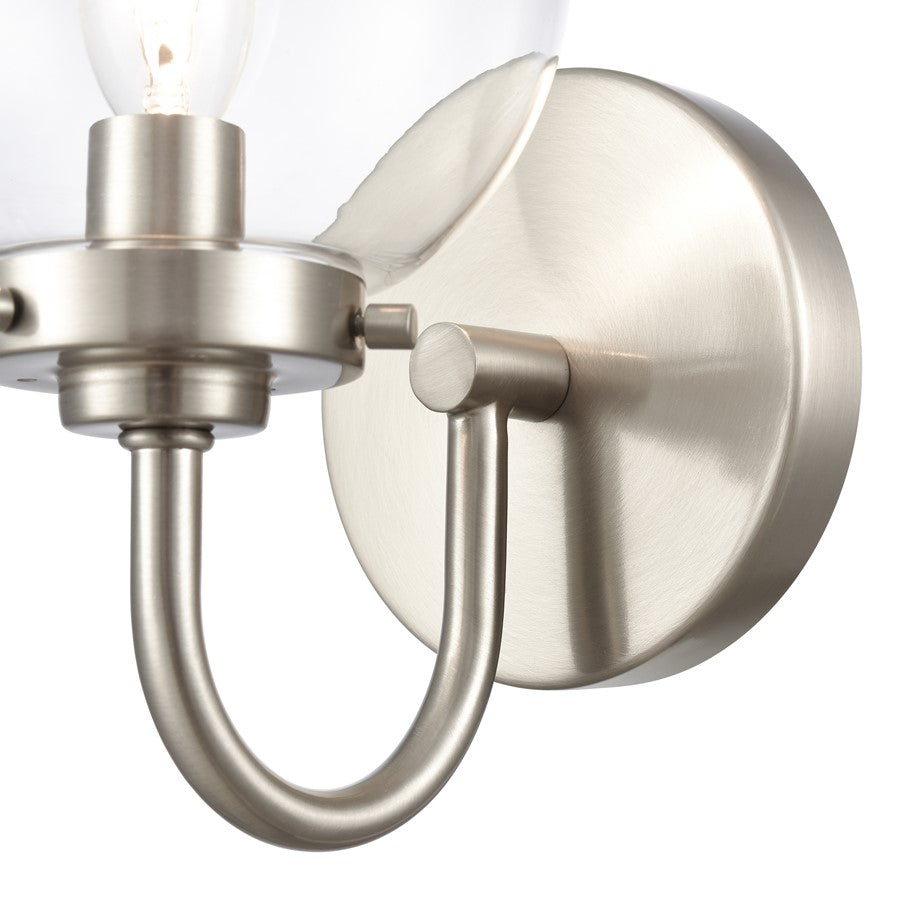 Atlas Lighting Fairbanks 1-Light Wall Sconce | Midcentury Brushed Nickel and Clear Glass | Bedroom & Hallway Accent Light | Model WL11072-NK1