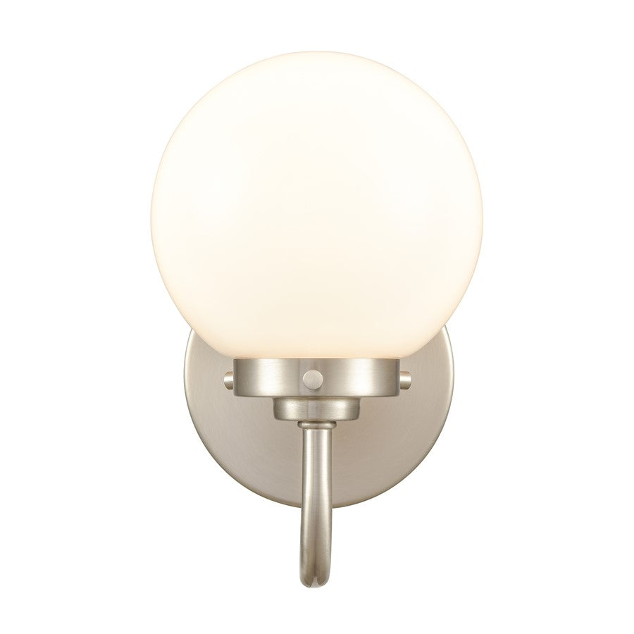 Atlas Lighting Fairbanks 1-Light Wall Sconce | Midcentury Brushed Nickel and White Opal Glass | Bedroom & Hallway Accent Light | Model WL11072-NK2