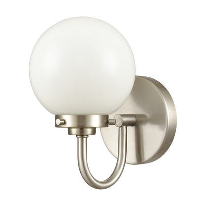 Atlas Lighting Fairbanks 1-Light Wall Sconce | Midcentury Brushed Nickel and White Opal Glass | Bedroom & Hallway Accent Light | Model WL11072-NK2