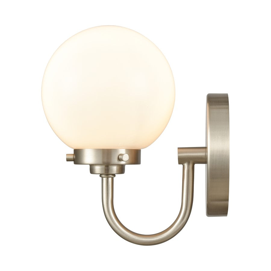 Atlas Lighting Fairbanks 1-Light Wall Sconce | Midcentury Brushed Nickel and White Opal Glass | Bedroom & Hallway Accent Light | Model WL11072-NK2