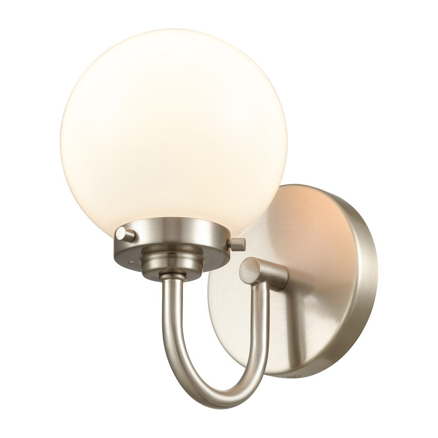 Atlas Lighting Fairbanks 1-Light Wall Sconce | Midcentury Brushed Nickel and White Opal Glass | Bedroom & Hallway Accent Light | Model WL11072-NK2