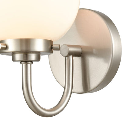 Atlas Lighting Fairbanks 1-Light Wall Sconce | Midcentury Brushed Nickel and White Opal Glass | Bedroom & Hallway Accent Light | Model WL11072-NK2