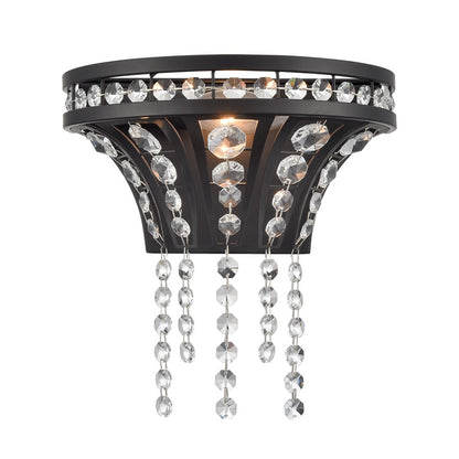 Atlas Lighting Fantania 9in 1-Light Wall Sconce | Traditional Matte Black and Clear Crystal | Bedroom & Hallway | 9 x 5.5 x 9 in | Model WL11073-BK