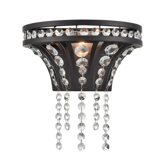 Atlas Lighting Fantania 9in 1-Light Wall Sconce | Traditional Matte Black and Clear Crystal | Bedroom & Hallway | 9 x 5.5 x 9 in | Model WL11073-BK