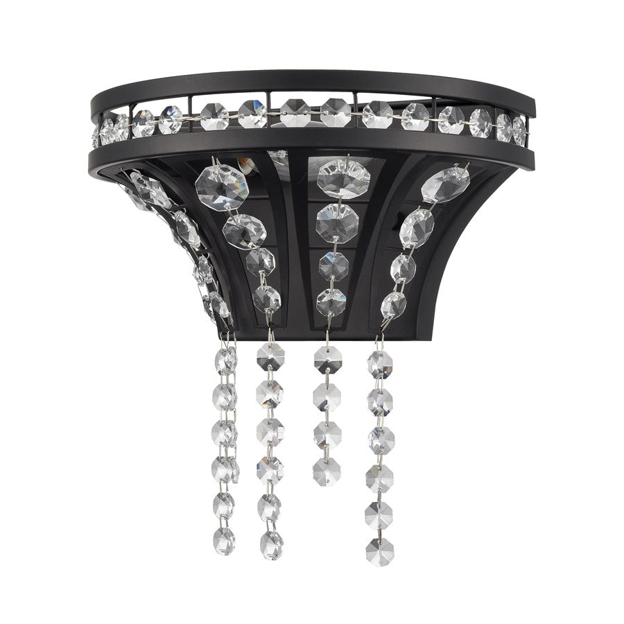 Atlas Lighting Fantania 9in 1-Light Wall Sconce | Traditional Matte Black and Clear Crystal | Bedroom & Hallway | 9 x 5.5 x 9 in | Model WL11073-BK