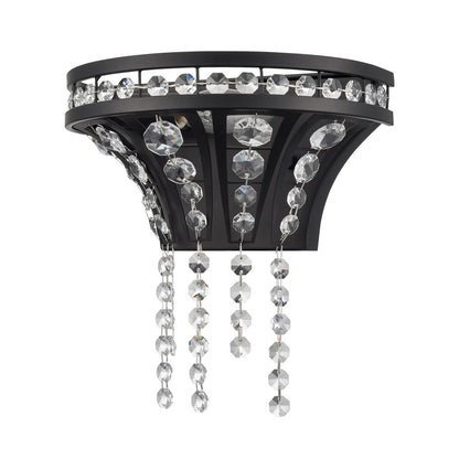 Atlas Lighting Fantania 9in 1-Light Wall Sconce | Traditional Matte Black and Clear Crystal | Bedroom & Hallway | 9 x 5.5 x 9 in | Model WL11073-BK