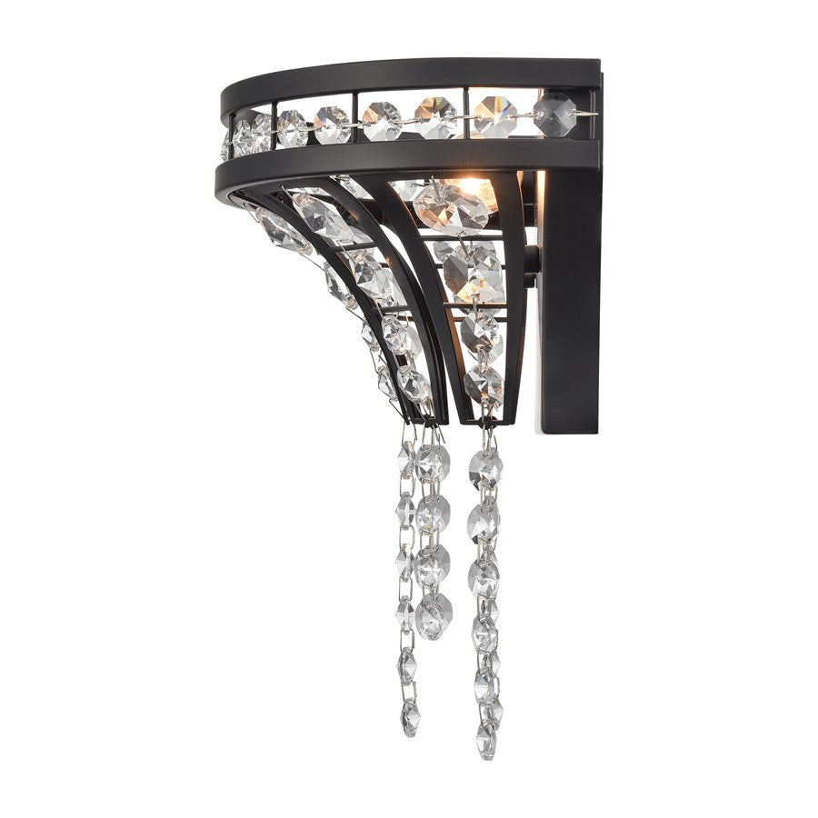 Atlas Lighting Fantania 9in 1-Light Wall Sconce | Traditional Matte Black and Clear Crystal | Bedroom & Hallway | 9 x 5.5 x 9 in | Model WL11073-BK